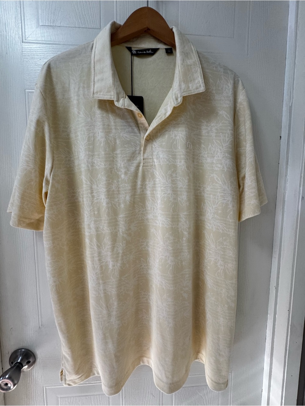 Travis Mathew Cream Floral-Print Short Sleeve Polo